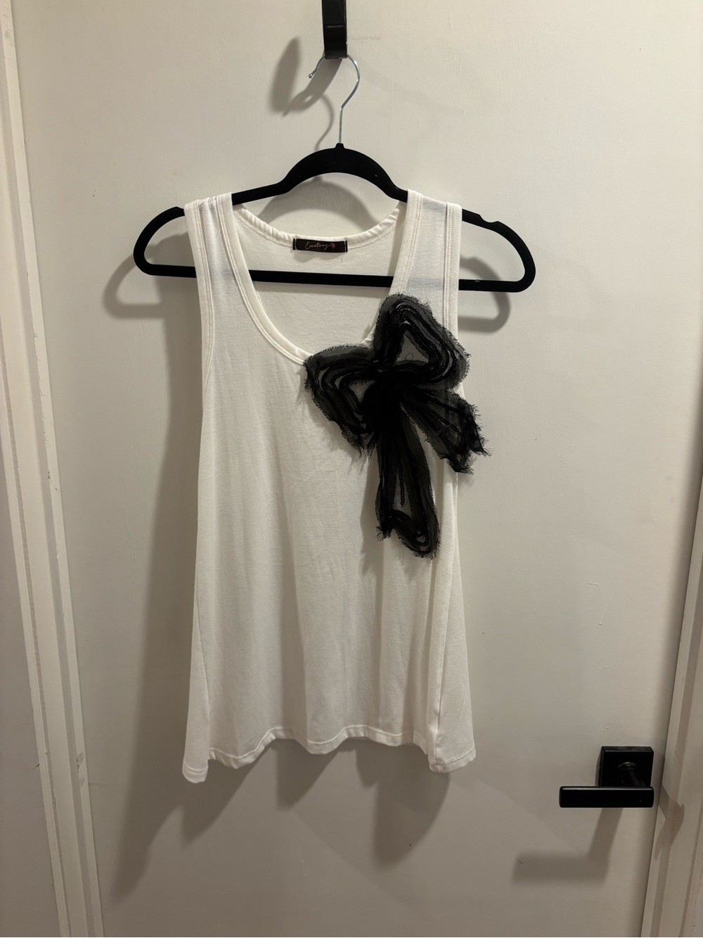 Women's White Tank Top with Black Bow Accent